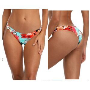RELLECIGA Women's Blue Floral Cheeky Brazilian Cut Bikini Bottom